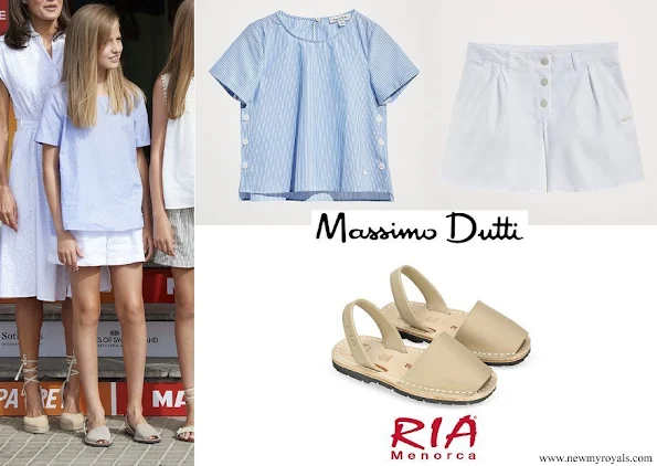 Princess Leonor wore Massimo Dutti cotton short sleeve shirt and loose fitting shorts-and RIA Menorca Pau Beige sandals