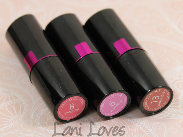 Collection Lasting Colour Lipstick - Sweet Tart, Bubblegum and Vintage Rose Swatches & Review