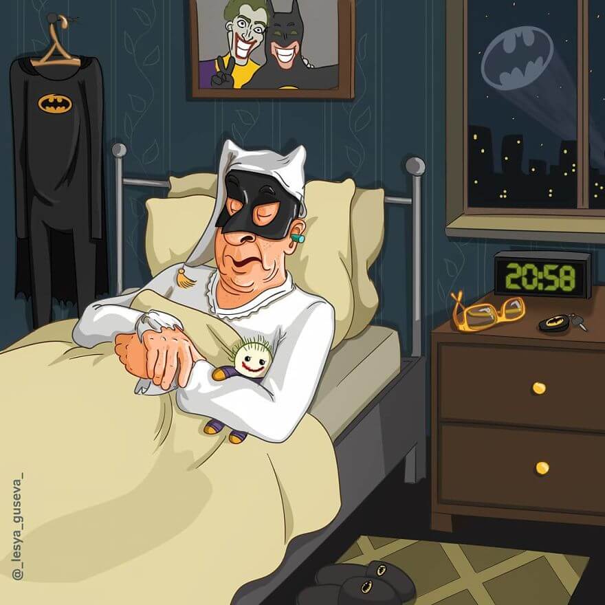 15 Beautiful Illustrations Of Popular Cartoons And Comic Characters In Old Age - Batman