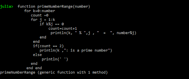 Julia Tutorial For Beginners program to print range of prime number