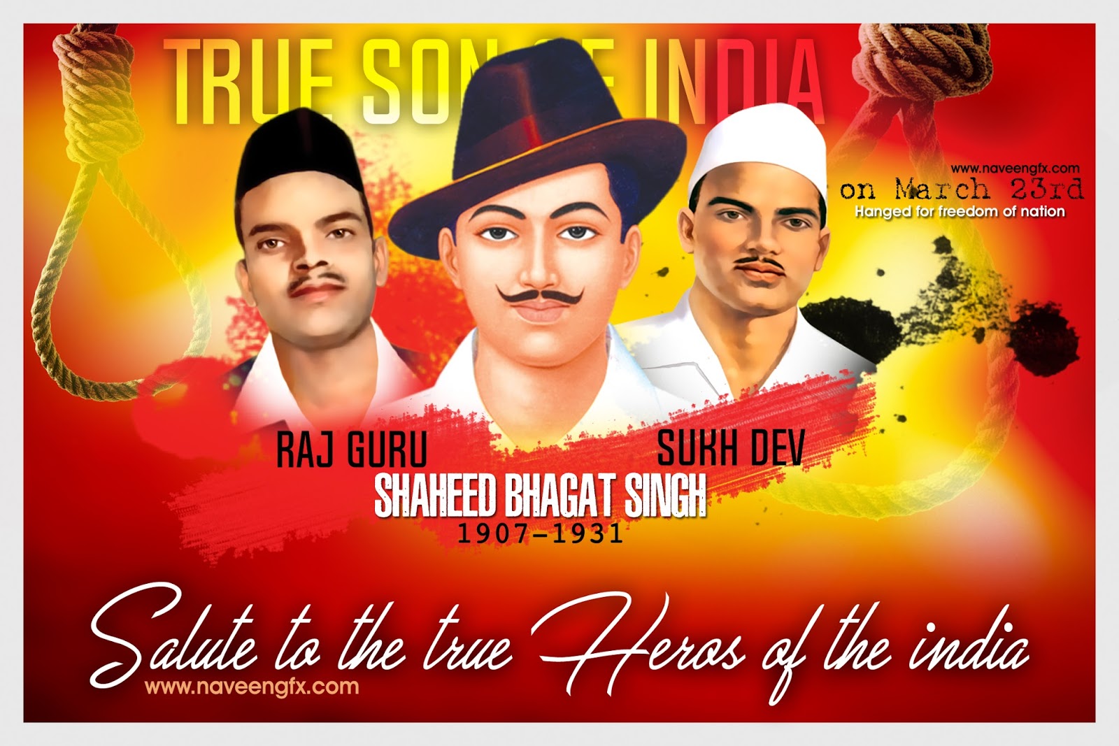 shaheed bhagat singh vardanthi poster with rajuguru sukh dev images |  naveengfx