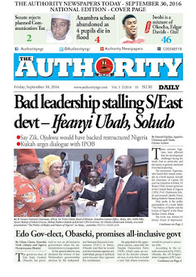1 The Authority Newspapers Today September 30th, 2016