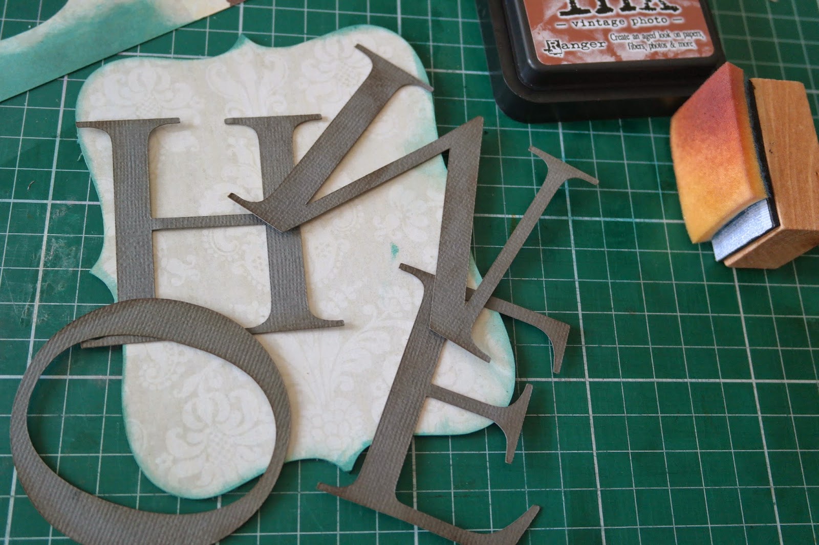 Recreating Happy H O M E Distressed Banner Made with Chipboard and Pattened Paper. Simple and