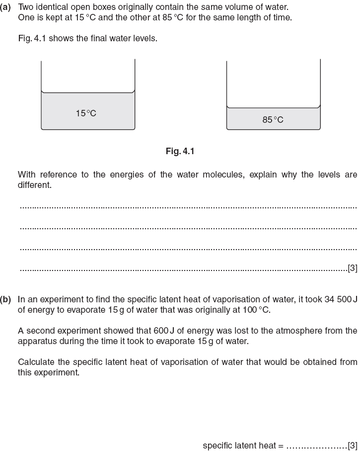 Past Papers Physics OLevels and IGCSE Specific heat capacity and latent heats