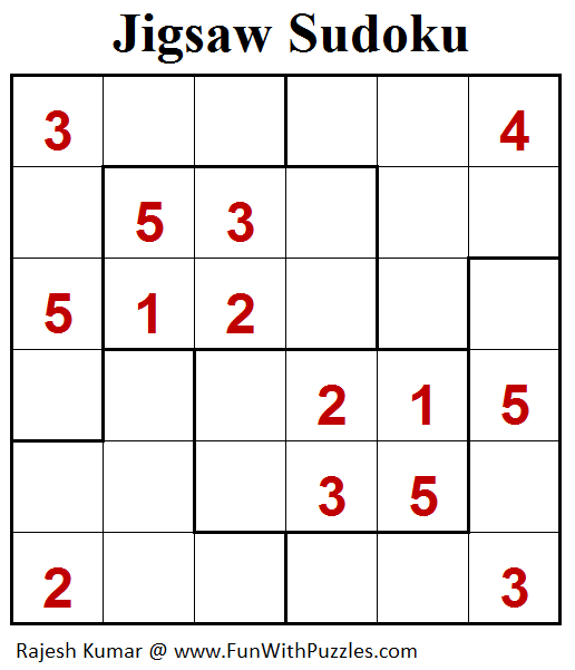 Jigsaw Sudoku Puzzle (Mini Sudoku Series #102)