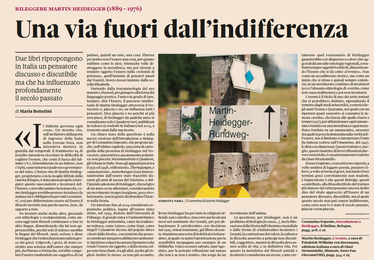 materialismo storico Costantino Esposito sui Quaderni Neri di Heidegger