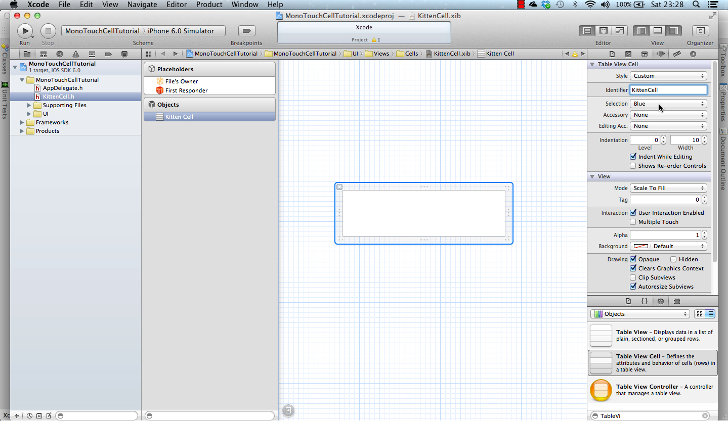 Forwards UITableViewCell using the XIB editor and MonoTouch