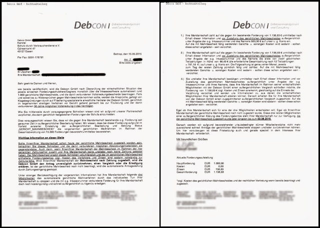 Schreiben der Debcon GmbH vom 15.05.2015