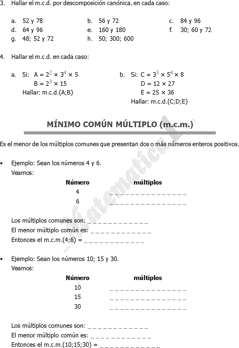 MAXIMO COMUN DIVISOR Y MINIMO COMUN MULTIPLO EJERCICIOS RESUELTOS PDF