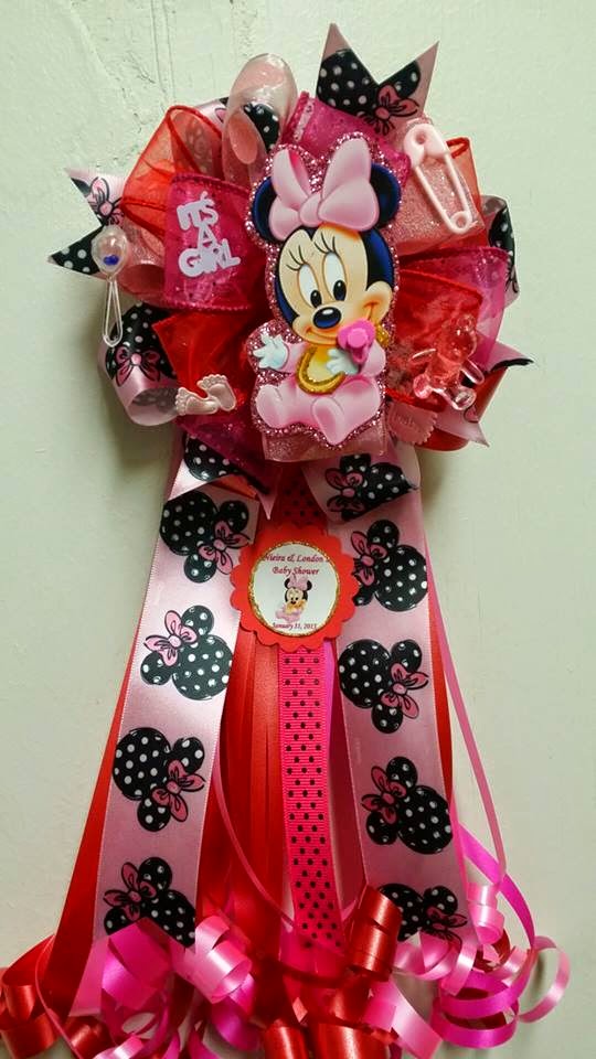 Décoration Baby Shower Fille - Ceinture & Ruban "C'est Une Fille" Minnie Mouse - Corsage Rose à Pois