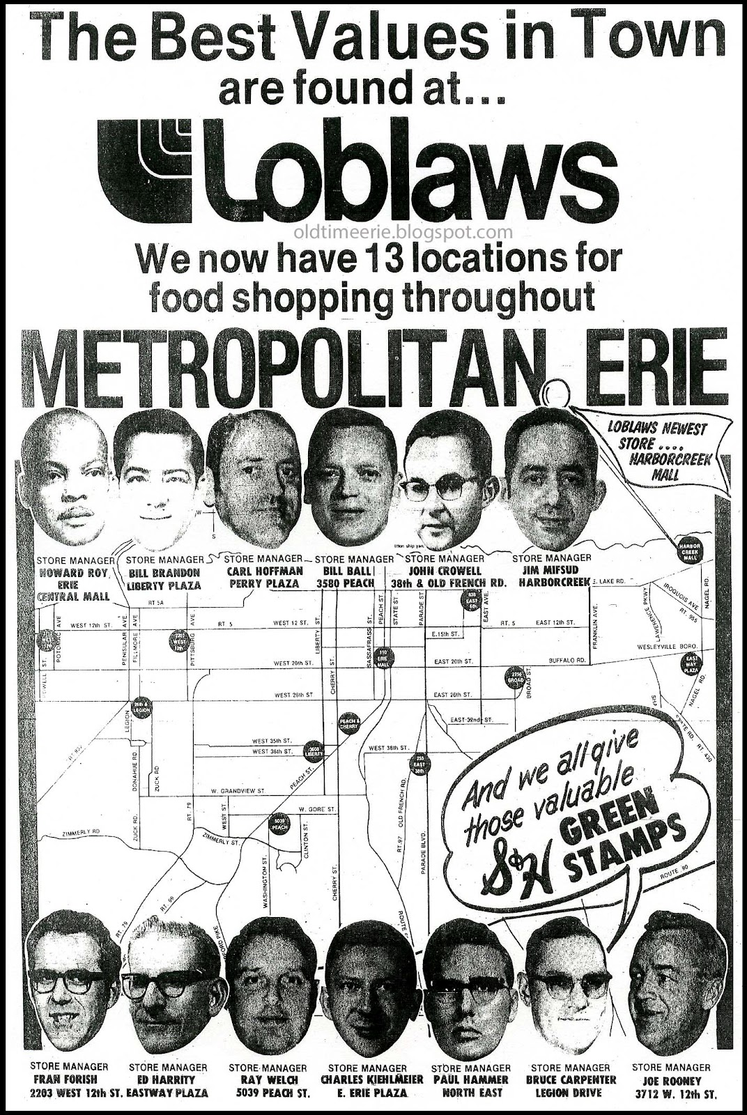 Old Time Erie Loblaws had 13 Erie, PA Grocery Stores in 1974