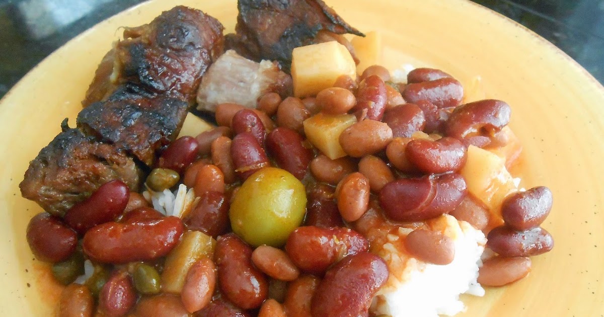 Puerto Rican Sofrito Beans With Rice and Barbecued Pork