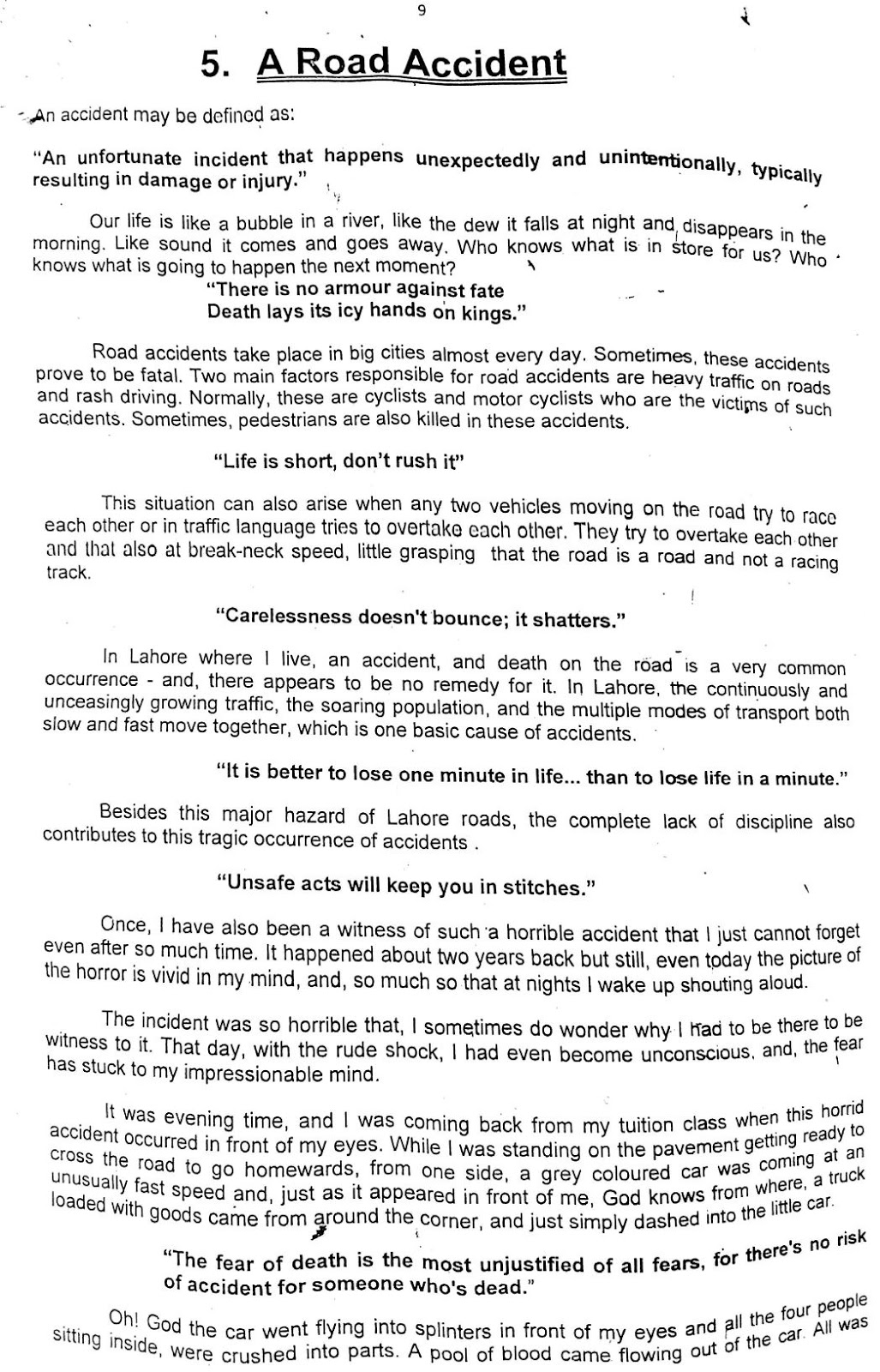 Road accident essay 150 words picture