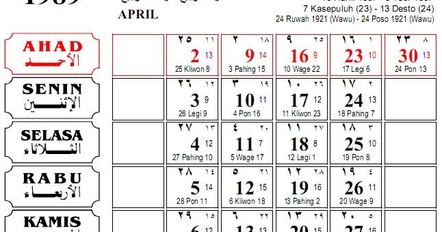 Kalender Jawa 11 Juli 1989