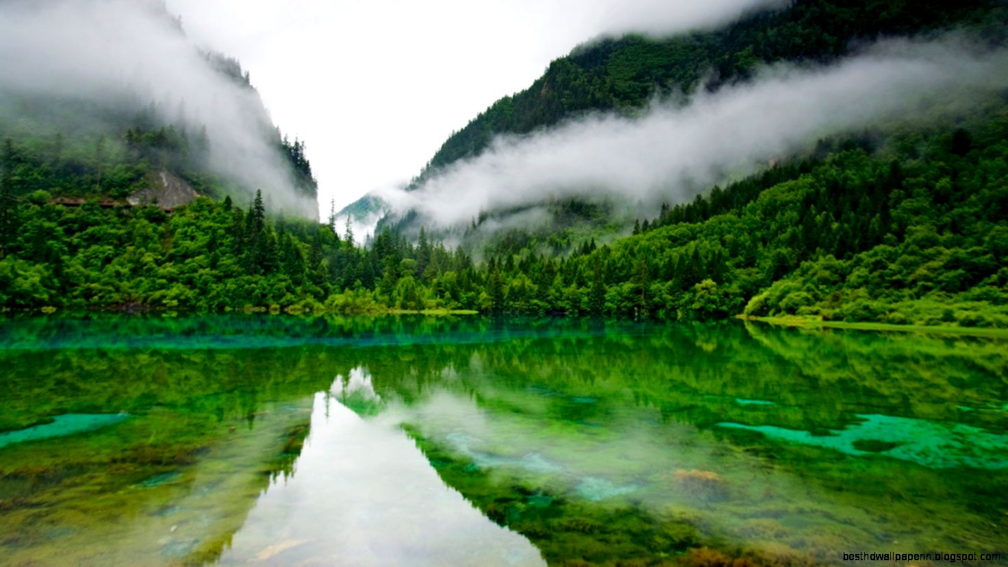 Jiuzhaigou colored sea in the morning mist 31665   Desktop