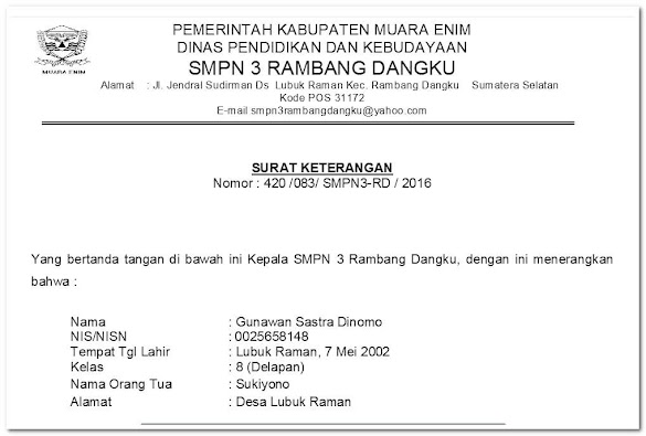Contoh Format Keterangan Siswa Aktif 2017