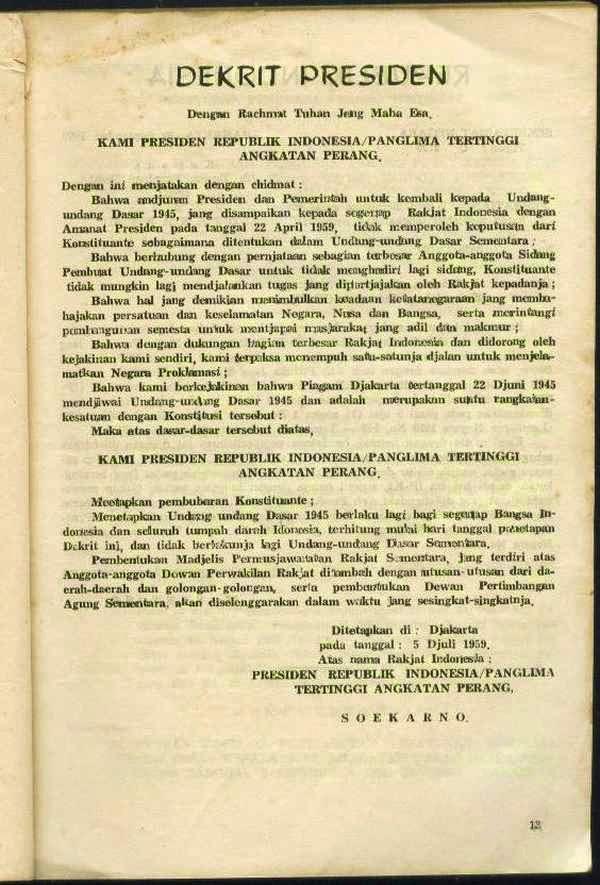 Isi Dekrit Presiden 5 Juli 1959 Tujuan Latar Belakang Tindak Lanjut Dan Dampaknya Anythings School