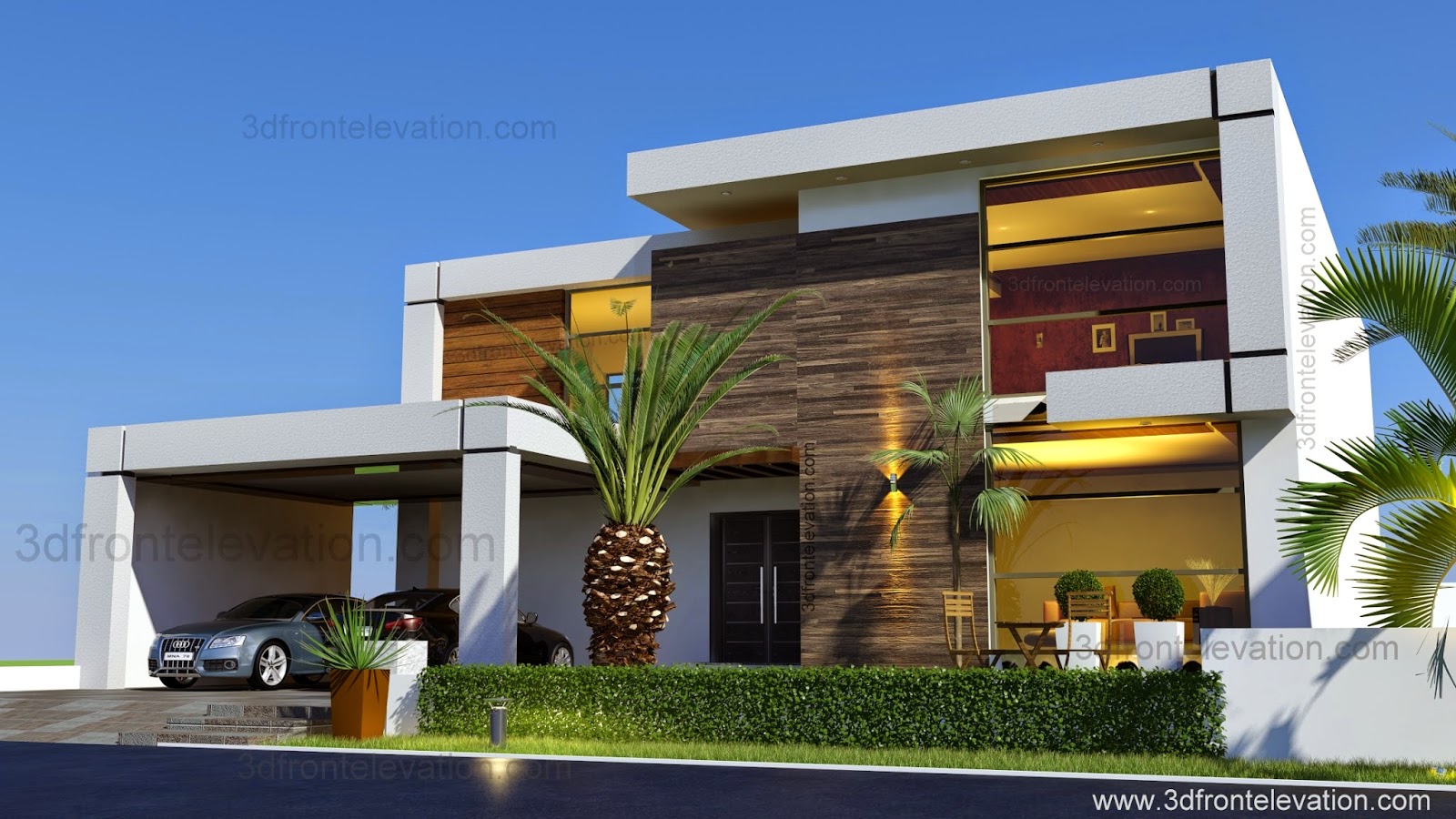 3D Front  Elevation  com Beautiful Contemporary House  