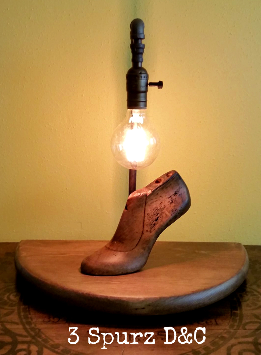 3 Spurz DandC Repurposed /Refurbished Creations!! Vintage high heel wooden shoe last lamp