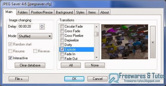 JPEG Saver : un logiciel gratuit pour créer son propre économiseur d'écran avec de nombreuses fonctions et transitions