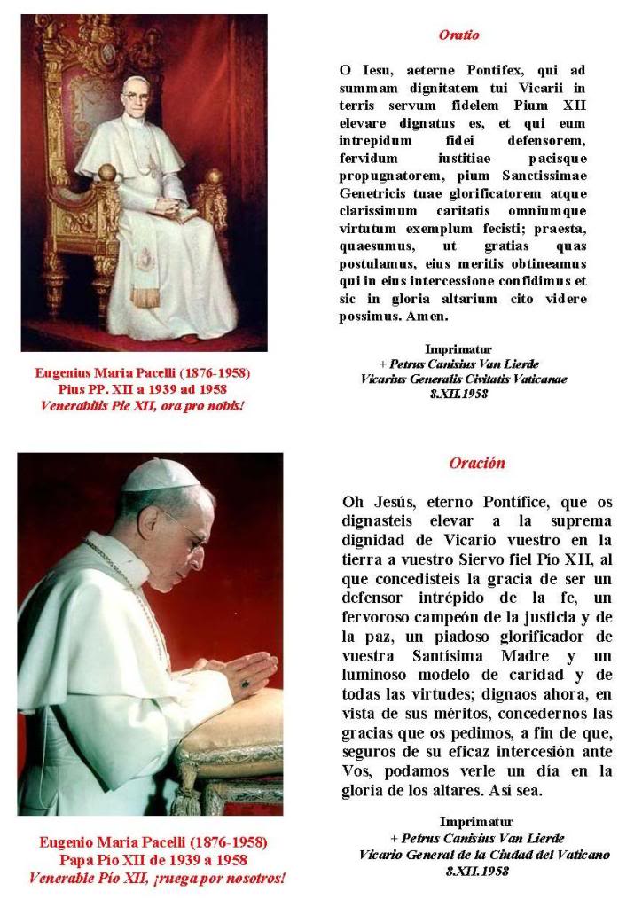 Oración por la beatificación del siervo de Dios Pio XII