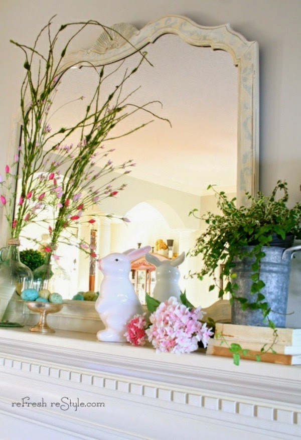 Spring decorations for the fireplace mantel