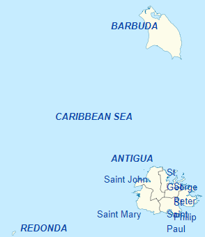 Peta pembagian wilayah administratif Antigua dan Barbuda