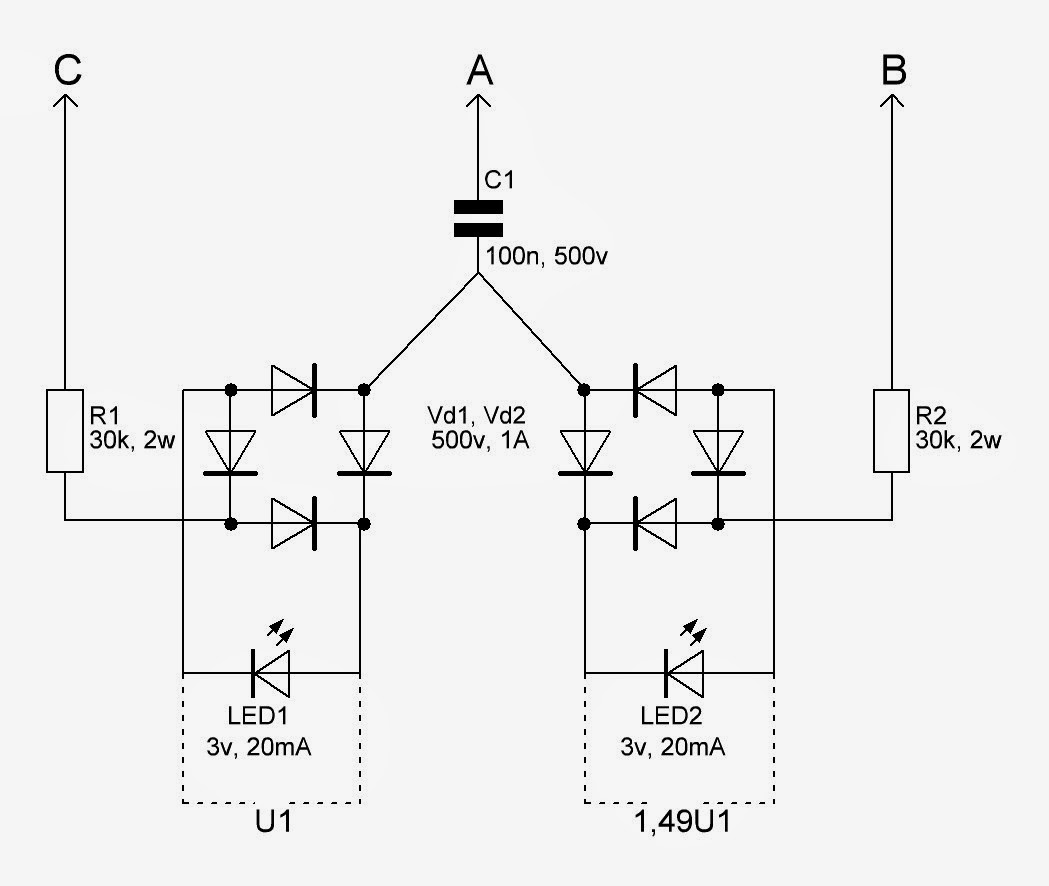 Пробник светодиодов схема. Индикатор очередности фаз схема. Схема указателя очередности фаз. Схема подключения фазометра трехфазного. Указатель чередования фаз схема.