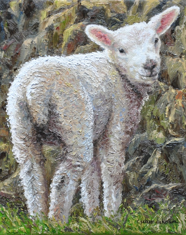 Rita Salazar Dickerson Painting Sheep IX Stages 4 5, Completed