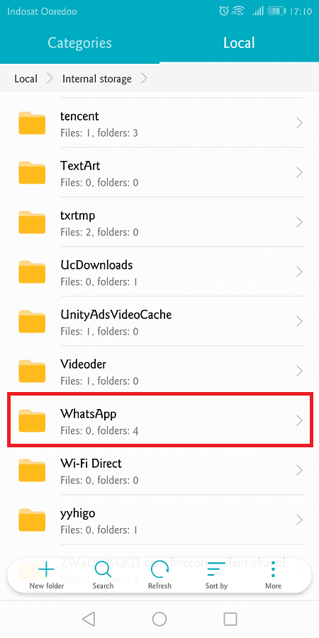 membuka folder whatsapp