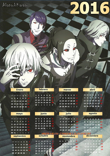 calendario 2016 tokyo ghoul