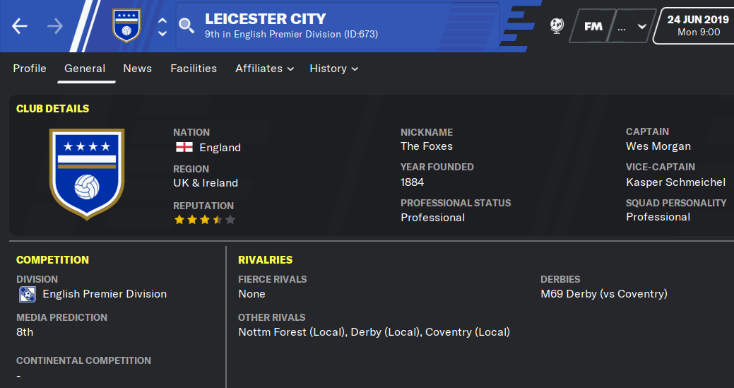 FM20 Club Analysis - Leicester City