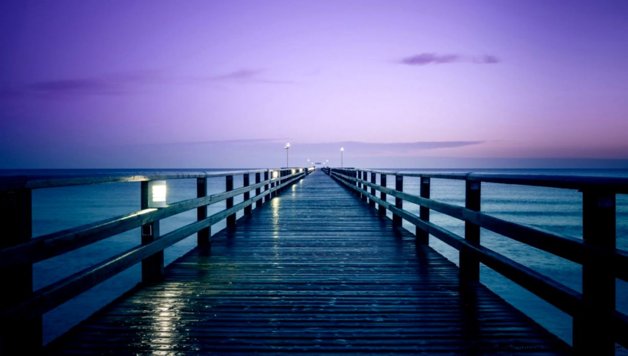 Wallpapers Baltic Sea Pier Sunrise Morning Lights The 1366x768
