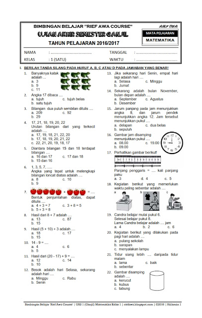 Soal Uas Genap Kls 1 Ktsp