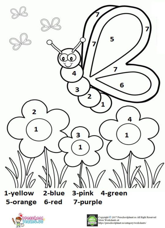 Tranh cho bé tô màu theo số chủ đề con bướm và hoa