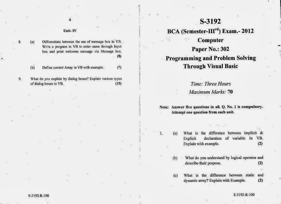 visual basic previous year questions papers