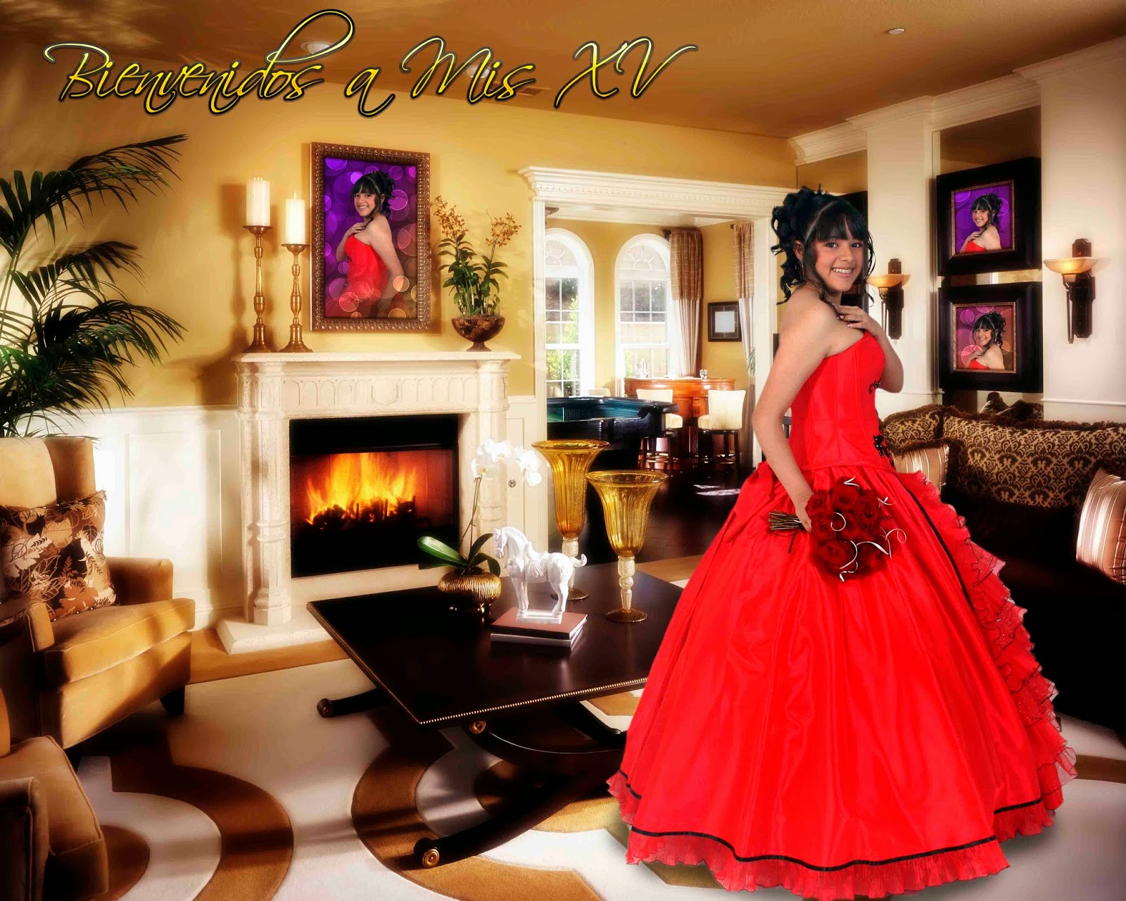 Foto en la sala para XV Años - Plantillas para photoshop 2020