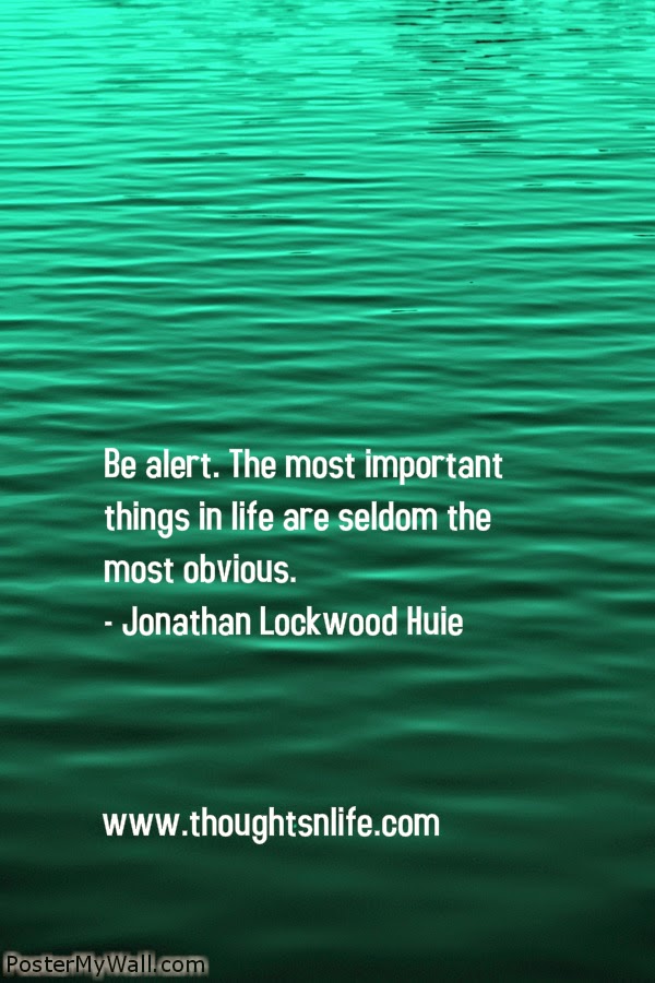 Thoughtsnlife.com : Be alert. The most important things in life are seldom the most obvious. - Jonathan Lockwood Huie