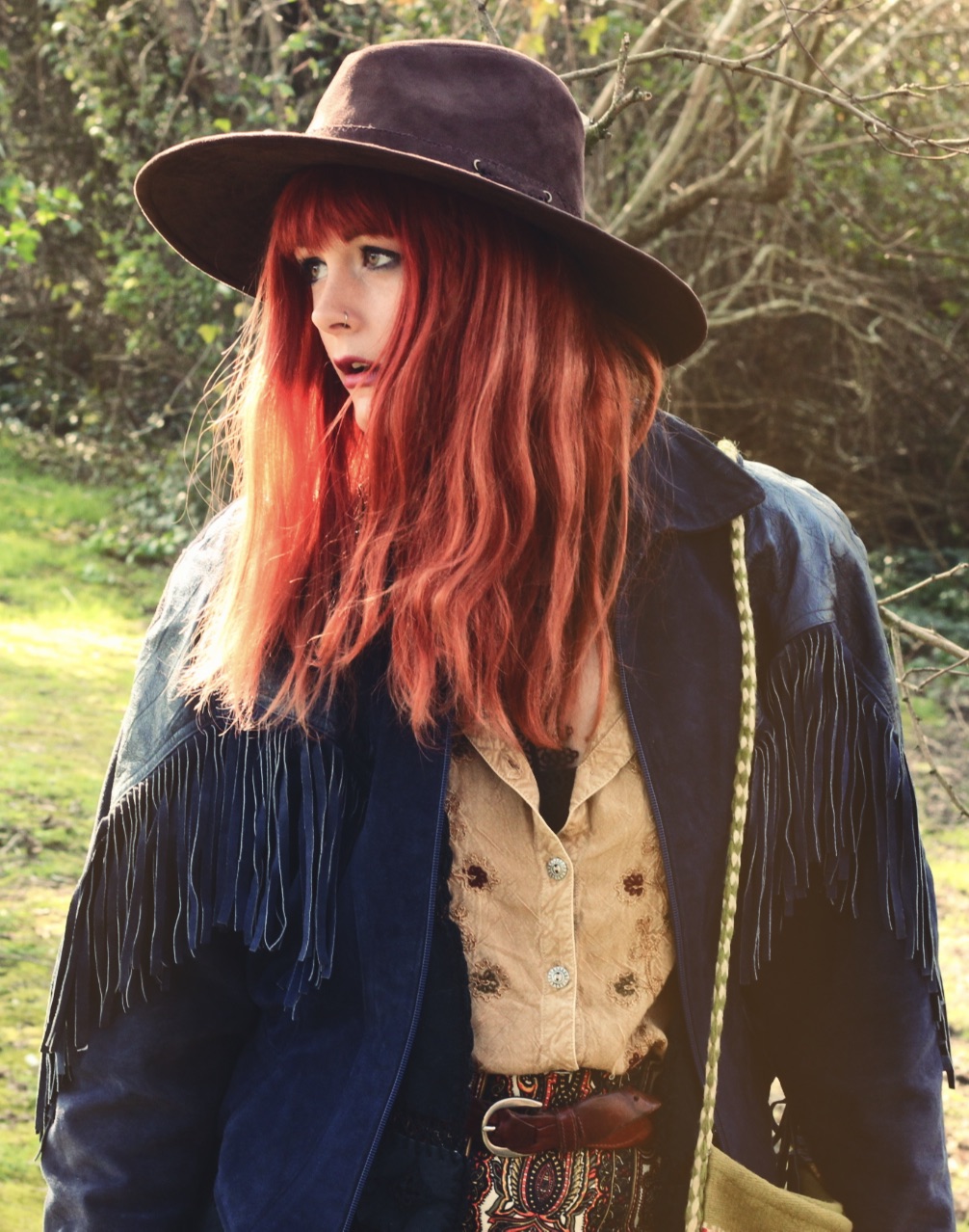 Blue Suede Vintage Fringed Jacket & 70's Inspired Outfit