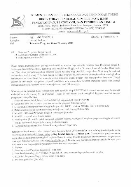 program talent scouting untuk dosen dari ristekdikti
