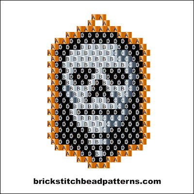 Click for a larger image of the Skull Dog Tag Halloween bead pattern labeled color chart.