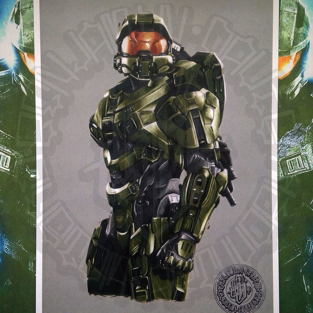 08-Master-Chief-Halo-Nation-Benjamin-Davis-Superheroes-and-the-Dark-Side-Drawings-www-designstack-co