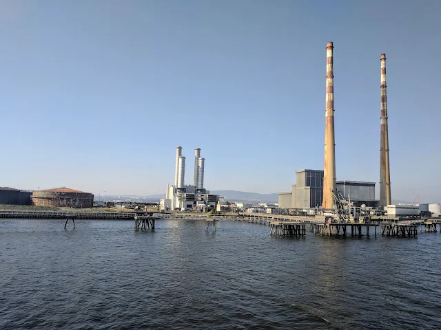 Poolbeg towers viewed en route from Dublin to Holyhead Port on the HSC Jonathan Swift