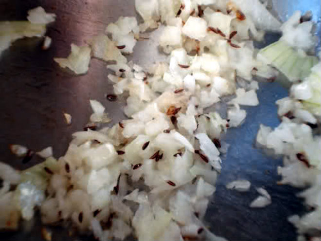 sauté onion and carraway seeds