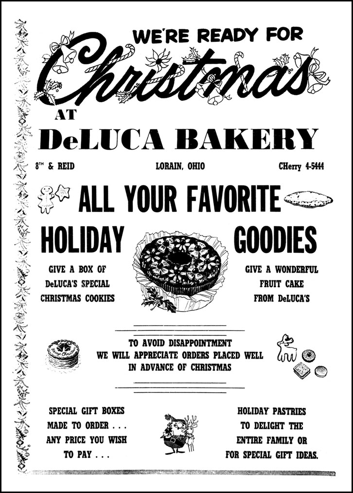 Brady's Bunch of Lorain County Nostalgia 1959 Deluca Bakery Christmas Ad