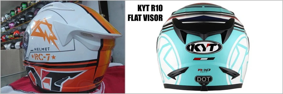 Tampak foto bagian belakang helm KYT rc7 dan KYT r10