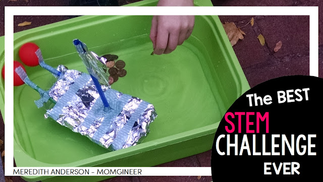 The Best STEM Challenge EVER! Design and create a cargo ship with the engineering design process. Build a boat and test it out while learning about density, buoyancy, and Archimedes' Principle. Read the post for 8 more amazing STEM challenges!  | Meredith Anderson -  Momgineer
