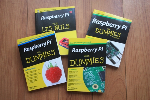 Photo of English, French, German and Dutch editions of Raspberry Pi For Dummies