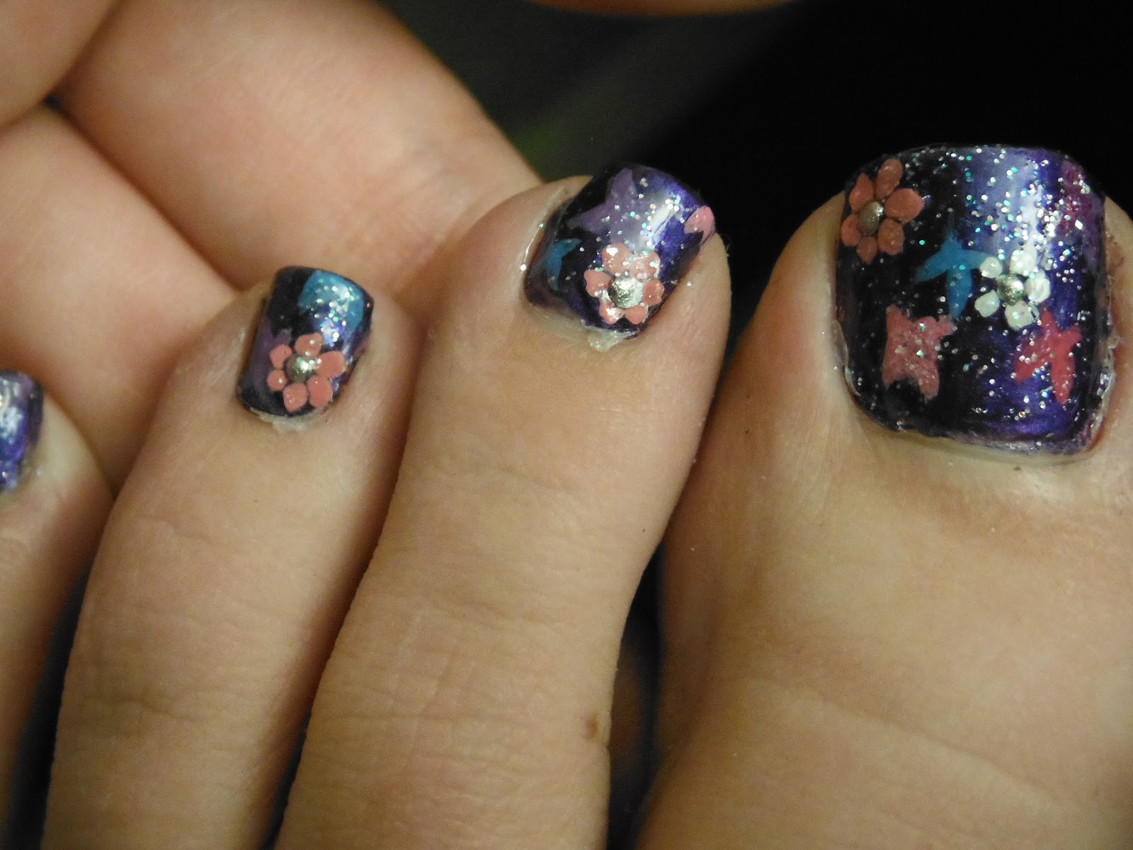 Lena Loves Nails Nail Art on Toes Butterflies and Flowers