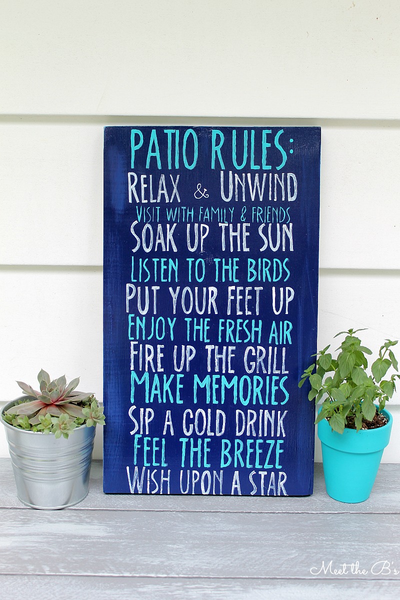 DIY painted "Patio Rules" sign | Meet the B's